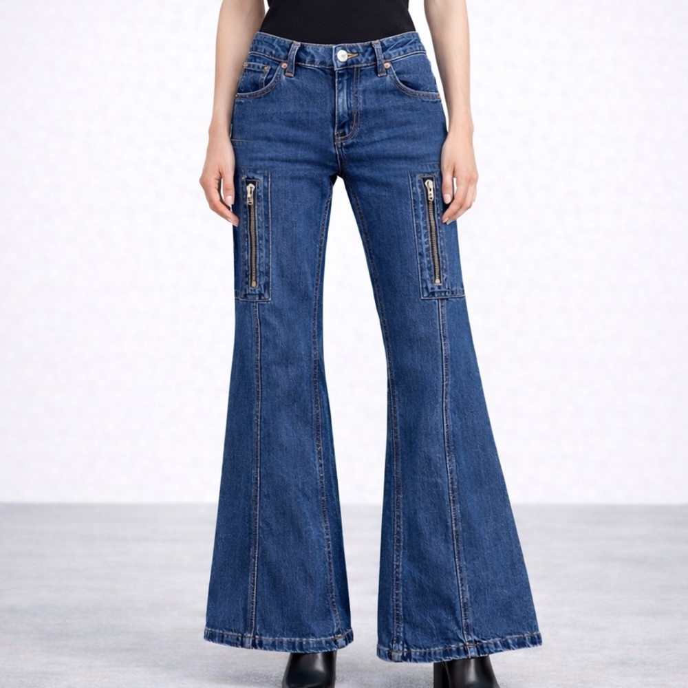 Forever 21 Premium Jeans Womens 24 Blue Denim Flare Boho Hippie Gypsy Disco Club